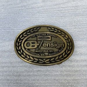 Vintage The Ohio Brass The Systems Company Belt Buckle ensign Hubbell, 3.5" B